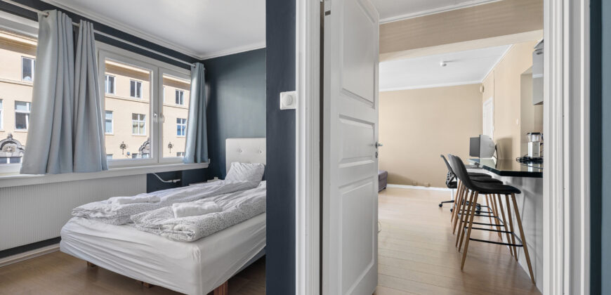 2 min til Bryggen | Takterasse + kontor m/ 49″ skjerm